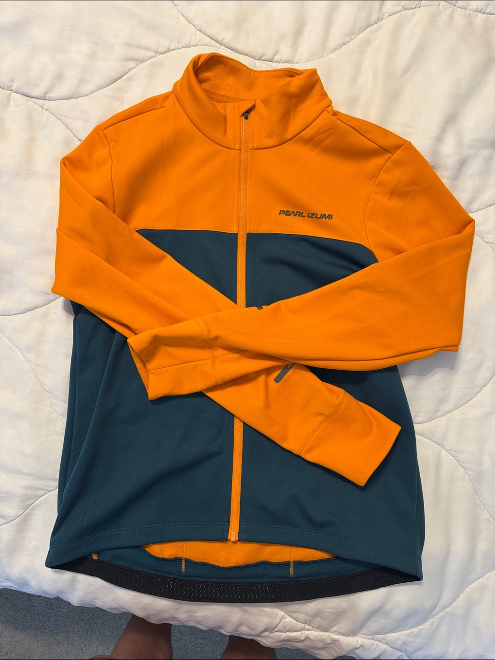 Pearl Izumi Orange and Teal Full-Zip Attack Cycling Jacket in Men’s Large